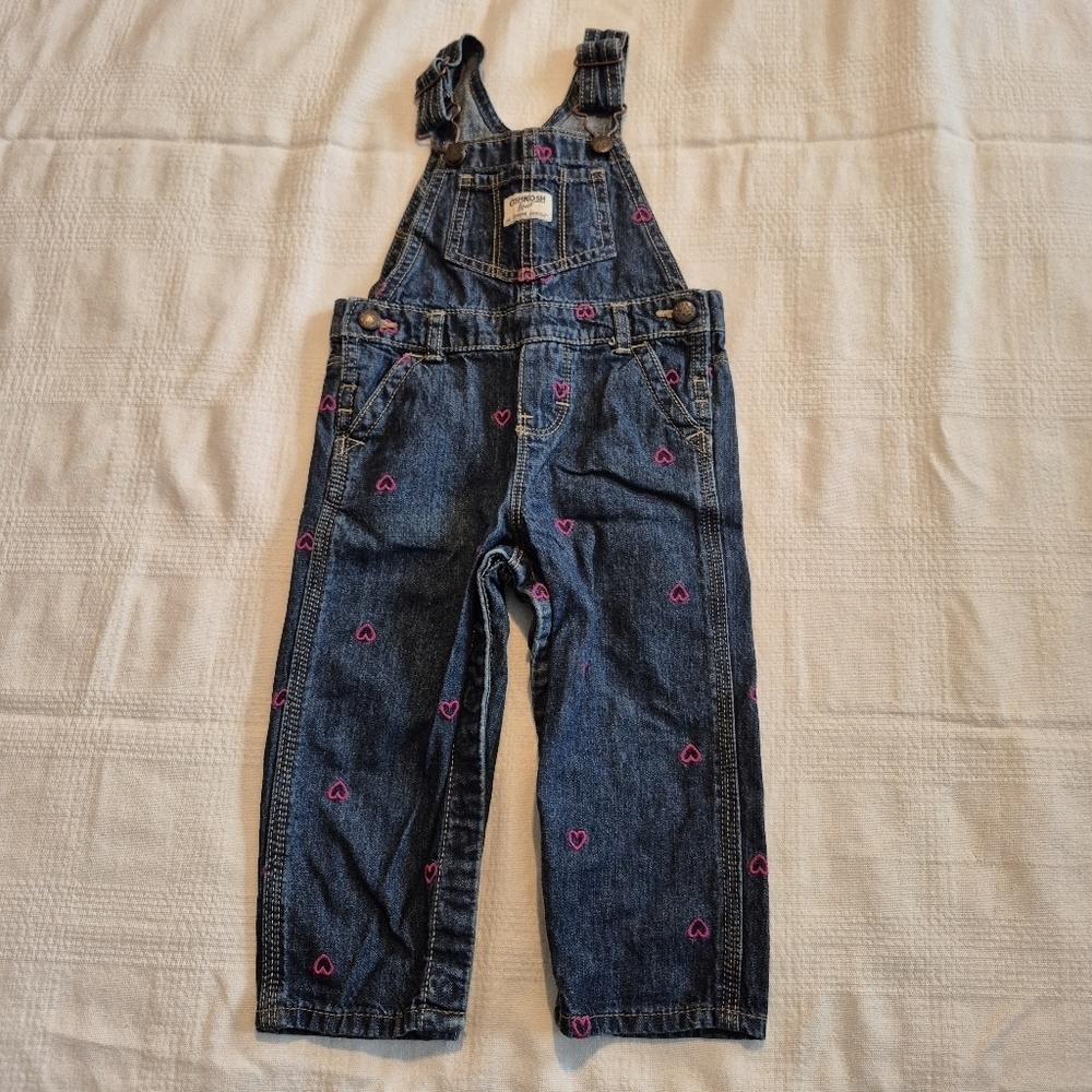 Oshkosh girls 18 months heart embroidered overalls, VGUC